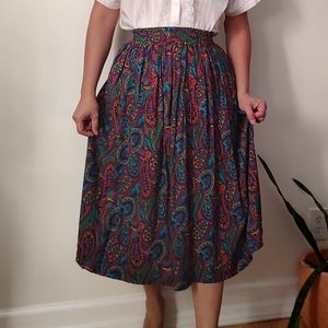 Vintage Paisley and bird print psychedelic skirt